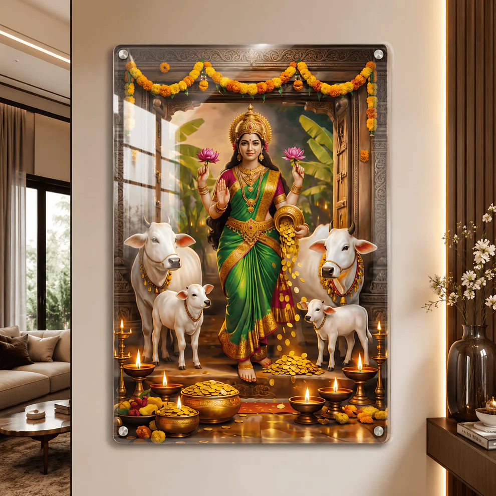 Lakshmi devi walking into home Acrylic Photo Frame